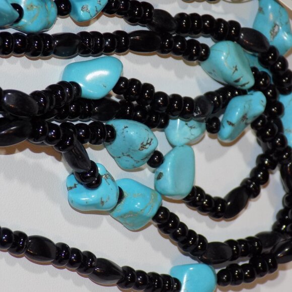 New w/$65.50 Tag Chico's Cayman Black Turquoise Double Strand Beaded Necklace - Picture 6 of 9
